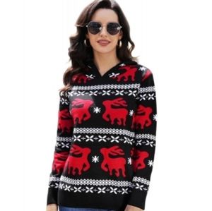 Christmas reindeer knit black hooded sweater